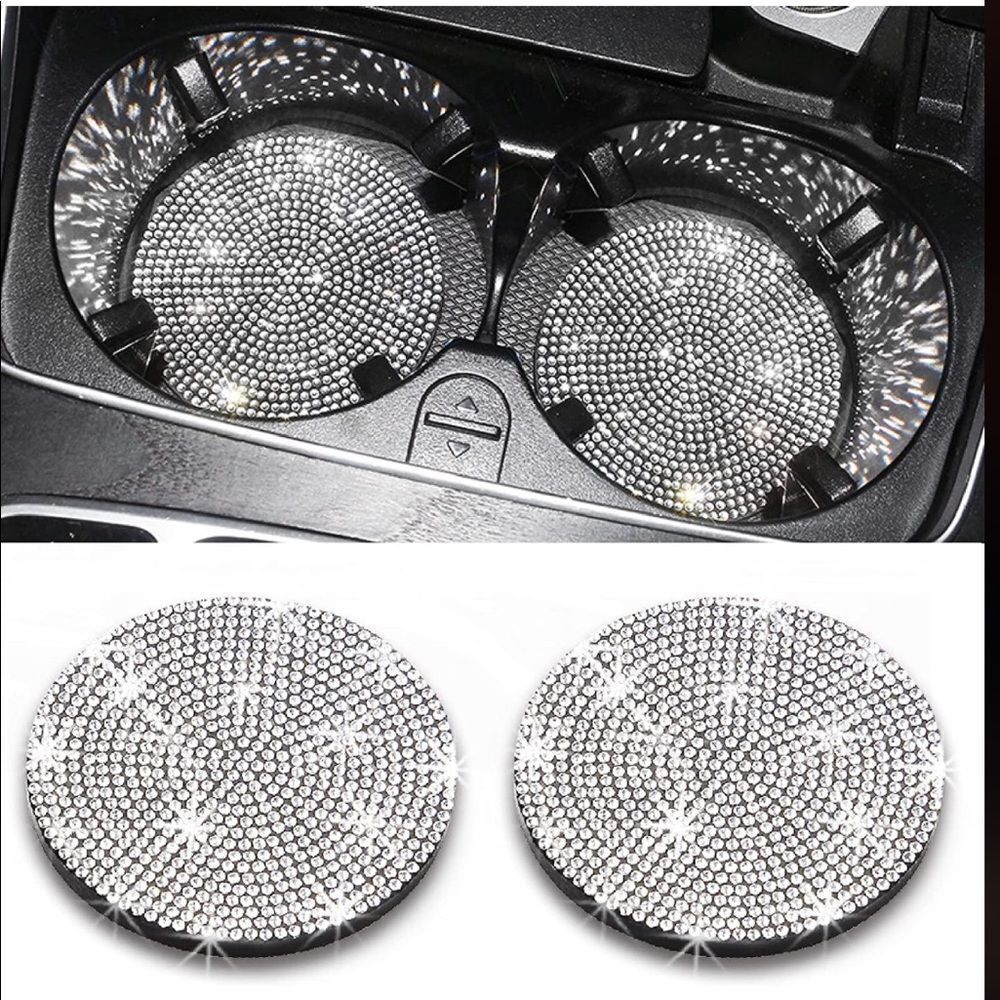 Silver Bling Rhinestone Car Cup Holder Coaster, 2 Pack - Picture 2 of 5